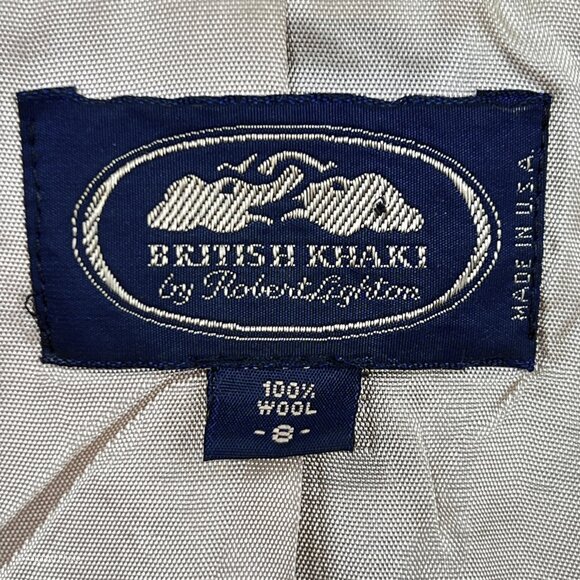 Vintage British Khaki 100% Wool Houndstooth Faux Suede Suit Career Jacket Size 8 - Picture 10 of 10